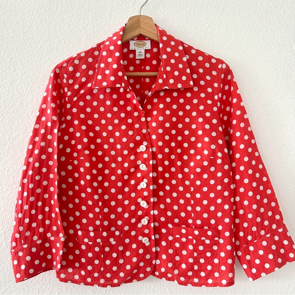 Talbots Petites Retro Red/White Polka Dot 100% Linen Blazer Minnie Mouse